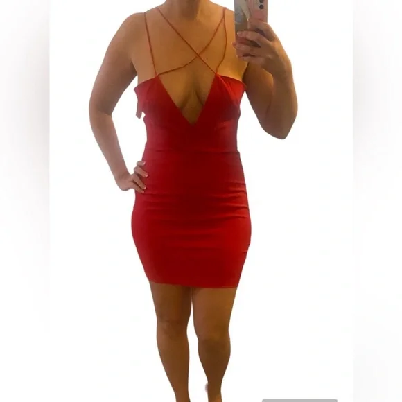 open lace back dress Red Hot Moment Mini Small